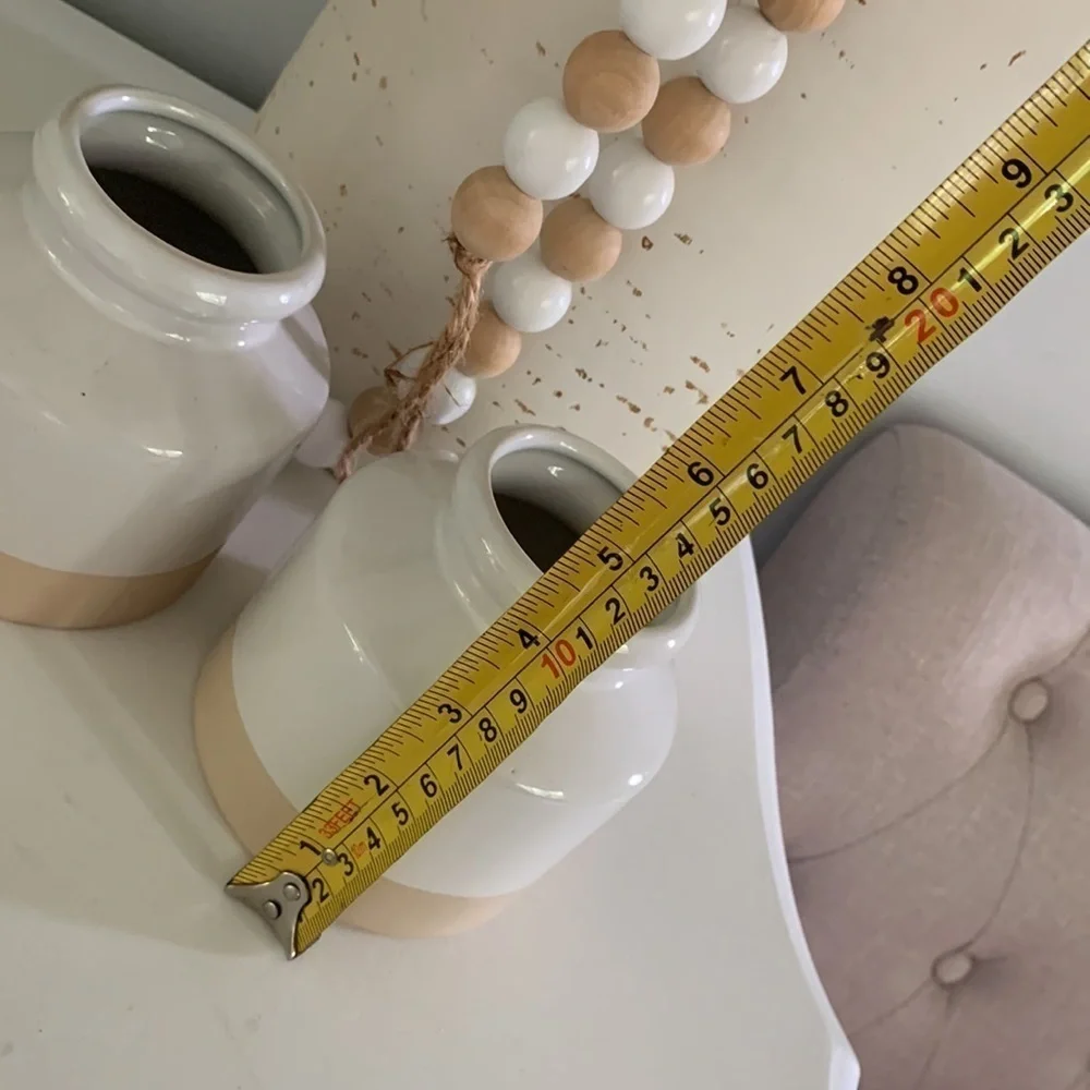 Two note glazed set of two vases ceramic pots Neutral home‎ decor white beige